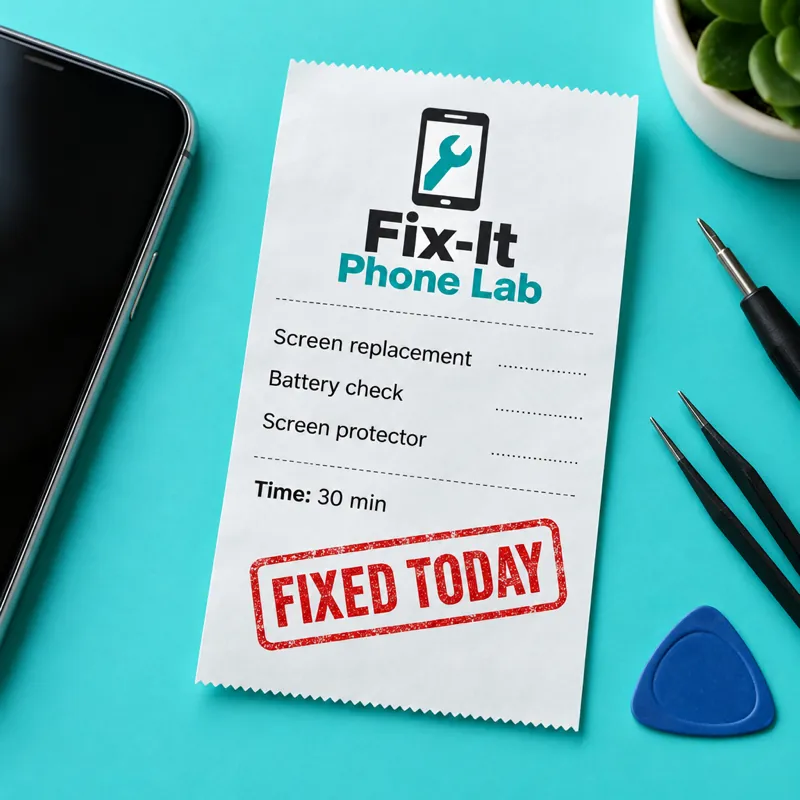 Receipt-style post for a phone repair shop